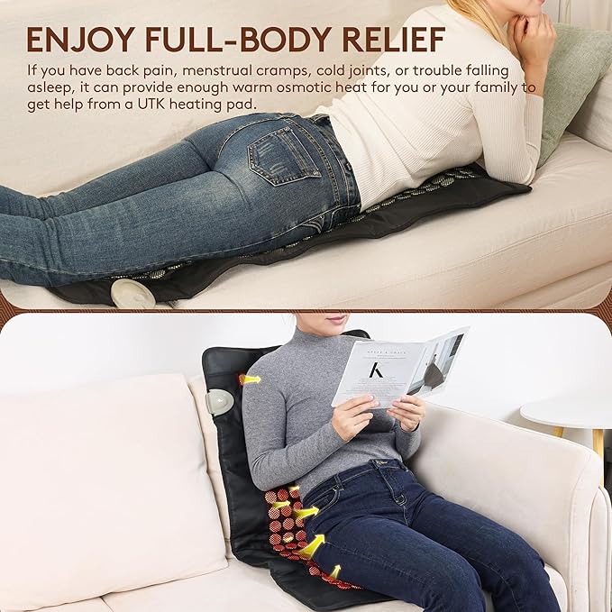 UTK Far Infrared Heating Pad for Back, 5X Deeper Pain Relief for Full Back