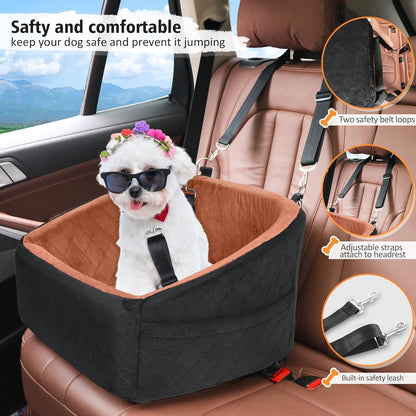 Dog Car Seat for Small Medium Dogs,Detachable Washable Dog Booster Seat Under 30lbs, Pet Car Seats Travel Bed with Storage Pockets and Safety Belt(Black/Z)