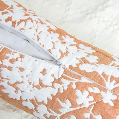 Buckwheat Neck Support Pillow Cervical Neck Cylinder Bolster Pillow,Buckwheat Hulls Adjustable Roll Pillow,Neck Pain Relief for Back and Side Sleepers Round Pillows for Lunch Break Orange, 6*15 inch