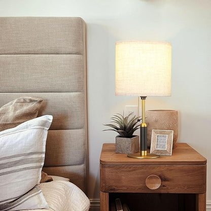 18.9" Bedside Table Lamp for Nightstand 3-Color Temperatures Living Room Lamp for Bedroom Wood Fabric Pull Chain Switch Small Desk Lamps Home Office End Table Room Decor (Light Brown+Brass)