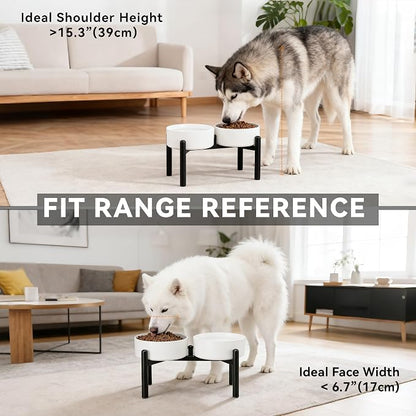 Raised Ceramic Dog Bowl Set with Stand, 7.5 Cups Elevated Dog Food Stand | 8.4'' Double Dog Food and Water Bowl Set, Non-Slip Dog Feeding Dishes for Small Breeds and Cats, 59.2 OZ, Green