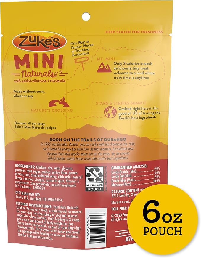 Zuke's, Treats Mini Naturals Chicken Recipe, 6 Ounce (Pack of 2)