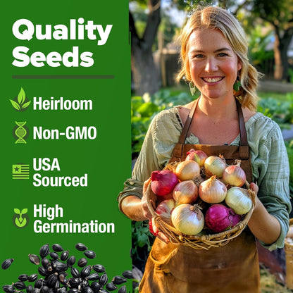 HOME GROWN 𝗨𝗦𝗔 𝗣𝗥𝗘𝗠𝗜𝗨𝗠 8 Onion Seeds for Planting – 1,600 Heirloom 𝗡𝗢𝗡-𝗚𝗠𝗢 Vegetable Seeds – Grow Sweet, Yellow, Red, Spanish, Green & Vidalia Onions in Outdoor or Indoor Home Garden