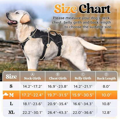 rabbitgoo Escape Proof Dog Harness for Medium, No Pull with Lift Handle | No Escape, Full Soft Padded, Reflective Adjustable Vest, Leash Clip for Walking Hiking Training, Black, Medium