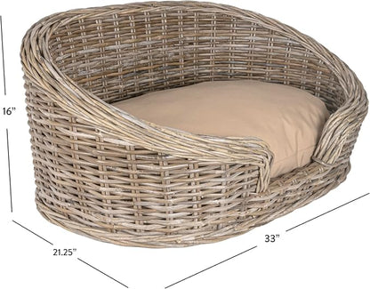 DBD1001A Curvy 33" x 21.25" Classic Handwoven Rattan Dog Bed with Machine-Washable Cushion, Kubu Gray