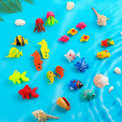 Weewooday 20 Pcs Artificial Moving Fishes Plastic Floating Lifelike Fish Tank Ornament Aquarium Decorations(Jellyfish and Seahorses)