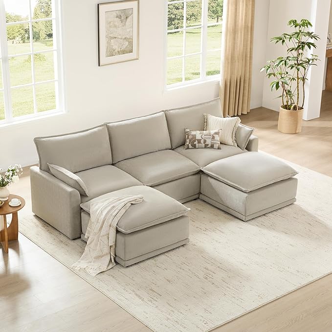 CHITA 113" Oversized Cloud Couch, Modern Modular Sectional Sofa Set for Living Room, 5 Seater U Shaped Sectional Couch, Taupe