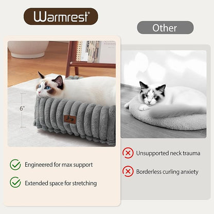 Cute Dog Bed for Small Dogs & Cats,Washable Fluffy Cat Beds for Indoor Cats, Rectangle Orthopedic Memory Foam Puppy Beds with Anti-Slip Bottom, 20 x19 x 7 Inches, Grey(20x19x6inchs)