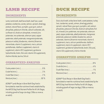 ACANA Premium Chunks in Bone Broth Grain-Free Wet Dog Food Variety Pack: Lamb + Duck Recipes 12.8oz Cans (6 Count, 3 of Each)