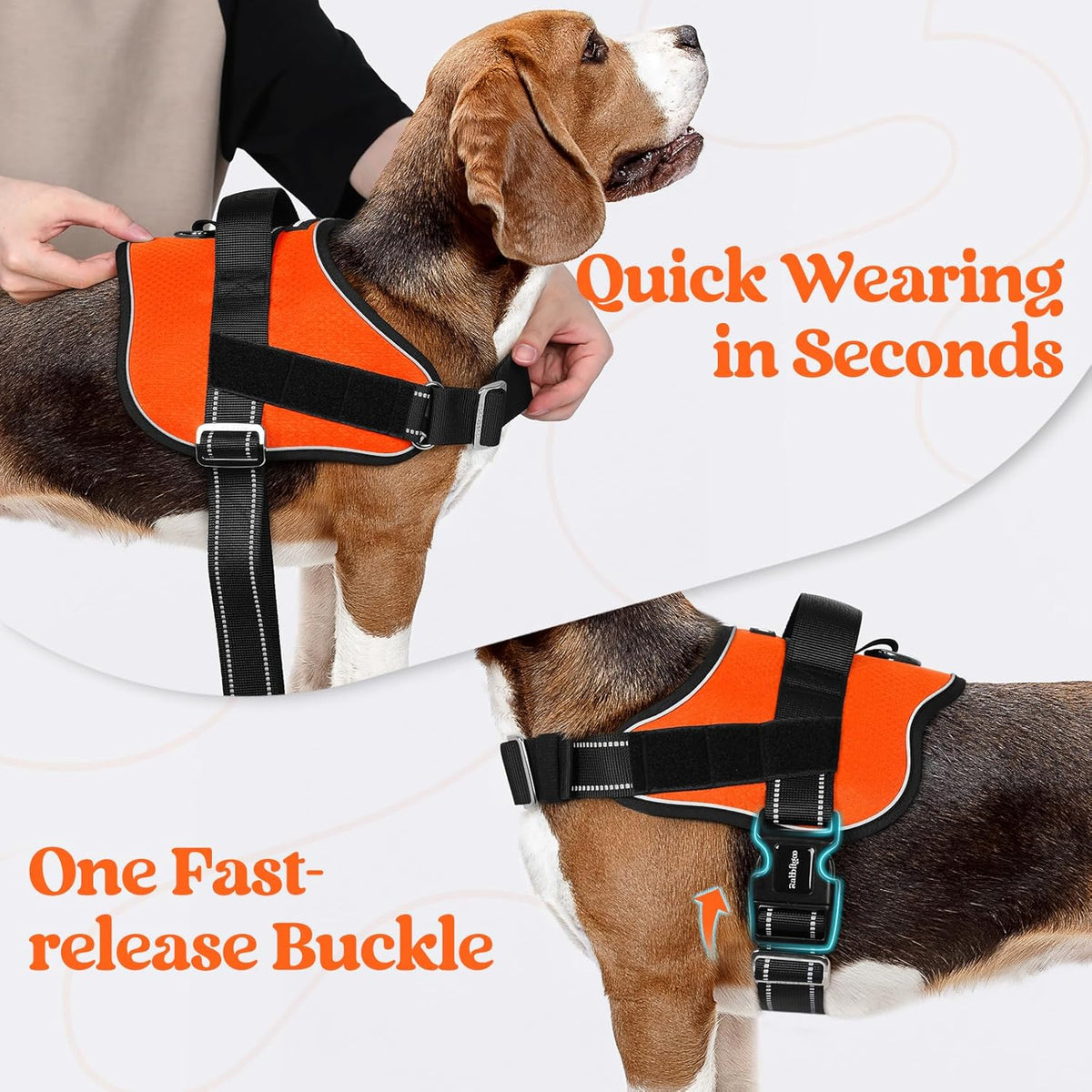 rabbitgoo Dog Harness for Large, Easy On Pet Vest with One Buckle, No Pull Adjustable Service Harness with D-Ring & Handle, Reflective for Safety Walking, Training, Orange, XL