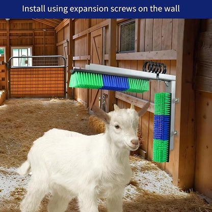 Livestock Scratch Brush With Spring Iron Holder，Animal Back Scratching Brush Including 4pcs goat brushes, 4 stands and accessories For Cow,Cattle,Sheep, Horses,Pigs，Massage Grooming Tool（Green）