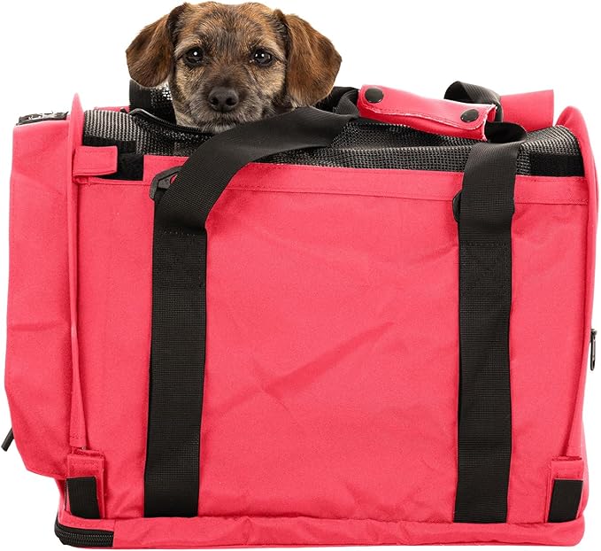 SturdiBag Pro 2.0 Pet Travel Carrier with Flexible Height for Cats and Dogs | Soft Sided Pet Carrier Bag with Safety Clips and Seatbelt Straps for Airplane or Car Travel | Medium, Hot Pink