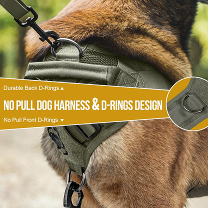 OneTigris No Pull Tactical Dog Harness for Large Dogs, Aire Mesh Harness Breathable Military Dog Molle Vests with Handles, Service Dog Vest Harness for Walking Hiking Training Green