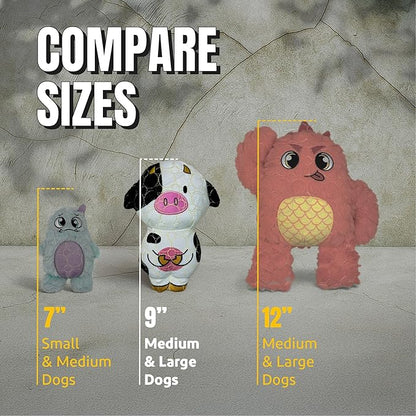 Bite Force -Durable & Strong Dog Toy Cow with Squeaker, Kevlar-Reinforced for Aggressive Chewers for Small Medium Large Dogs - Green.