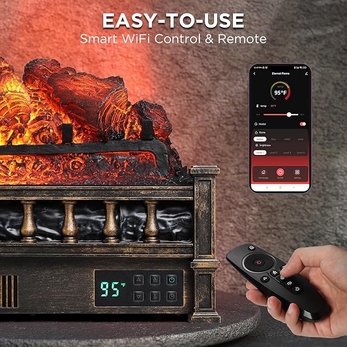 TURBRO Eternal Flame 26 in. WiFi Infrared Quartz Electric Fireplace Log Heater