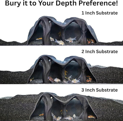 Aquarium Underground Cave Natural Mangrove Tree | Viewing Fish Under Gravel Tunnel Hide | Fish Tank Hideout Decor Decoration Enrichment for Corydora Catfish, Kuhli Loach, Clown Loach, Pleco, Betta
