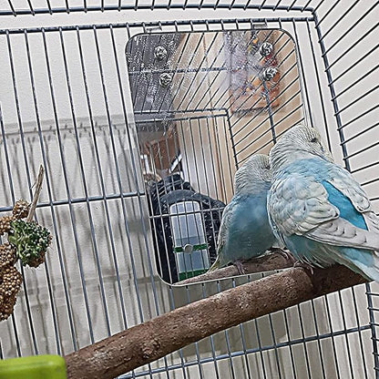 Bird Mirror for Cage with Parrot Rope Perches for Parakeet/Budgerigar/Lovebird/Canaries Stand