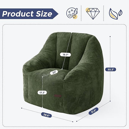 MAXYOYO Bean Bag Chair, Bean Bag Sofa with Filler, Cozy Living Room Chair for Adults and Kids, Stuffed Floor Sofa for Bedroom Dorm Reading, Dark Green