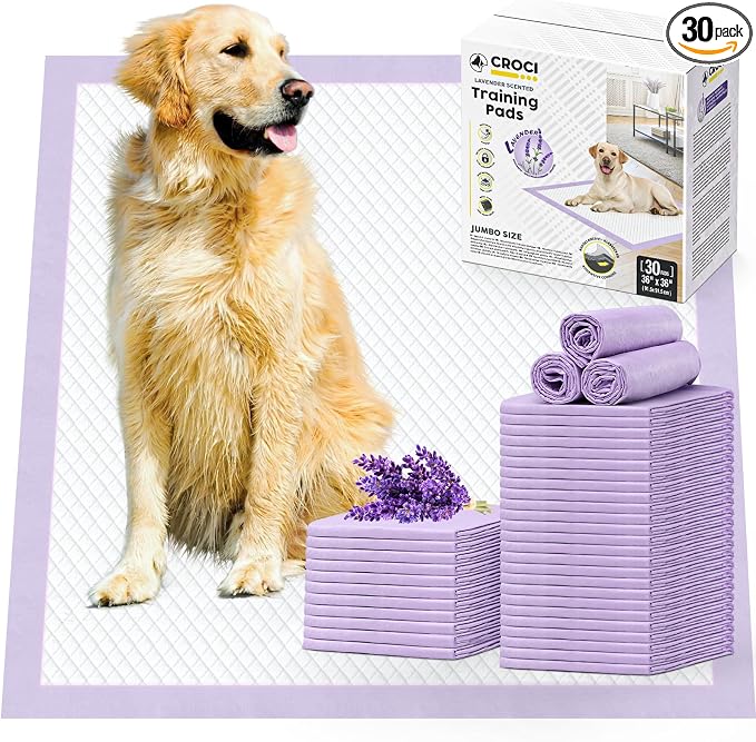 CROCI XXL Puppy Pads with Adhesive Tabs Lavender Scented 36x36in 30Ct | Super Absorbent Dog Pads Holds Up to 11 Cups of Urine, 6-Layers, Quick-Dry Surface, Leak-Proof, Disposable