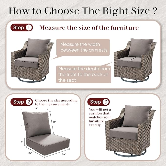 Luxury Outdoor Seat Cushion Set-24 x 24 x 6 Inch Outdoor Chair Cushions with Water Resistant & Removable Cover Outdoor Cushions for Patio Furniture Chair Sofa Couch