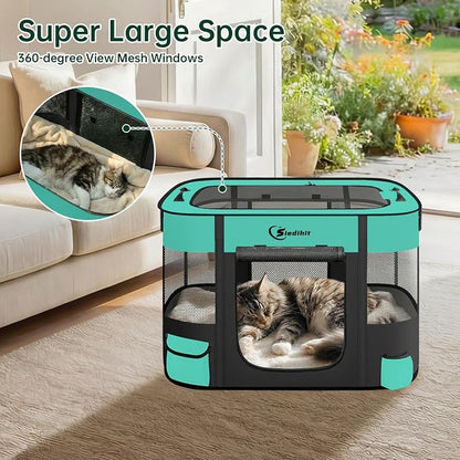 Siedihit Dog Playpen, Cat Pet Puppy Crate, Portable Playpens Indoor Outdoor | Portable Tent Travel Camping Use,Foldable Dog Kennel Tent Crate for Rabbit Small Animals with Carrying Case(Green,Small )