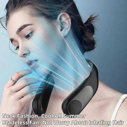 Portable Neck Fan, Personal Wearable Bladeless Fan, LED Display, 6000mAh USB