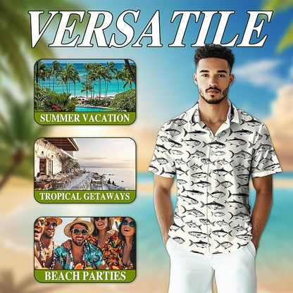 Fishing Crappie Hawaiian Shirt for Men, Button Down Summer Beach Short Sleeve, Fishing Lover Gifts, Sizes S-5XL