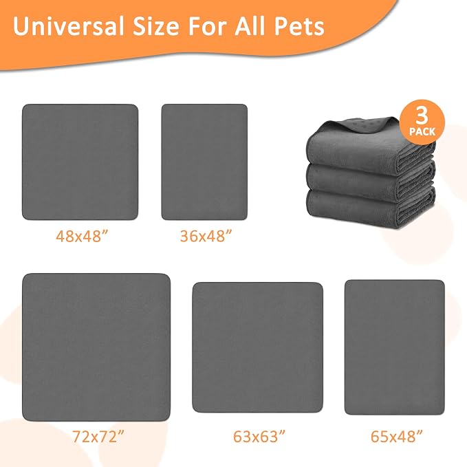 Bunlitent Washable Pee Pads for Dogs, 65'' x 48'', 3 Packs, Quick-Dry, Grey | Extra Large, Reusable, Fast Absorbent, Waterproof, Non-Slip, Whelping Pads, For Puppy, Senior Dog, Incontinence