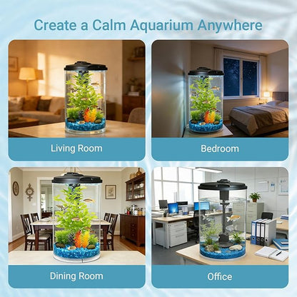 Koller Products 3-Gallon 360 Aquarium with LED Lighting (7 Color Selections) and Power Filter, Impact-Resistant Plastic, Ideal for a Variety of Tropical Fish