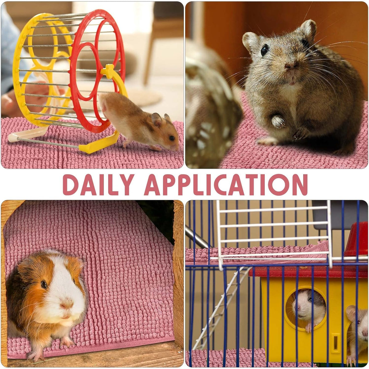 Amylove 4 Pcs Guinea Pig Cage Liner Guinea Pig Bedding Washable Fleece Pee Pads Reusable Small Animals Training Mat Small Animal Sleeping Bed for Bunny Hamster(Pink,16 x 24 Inch)