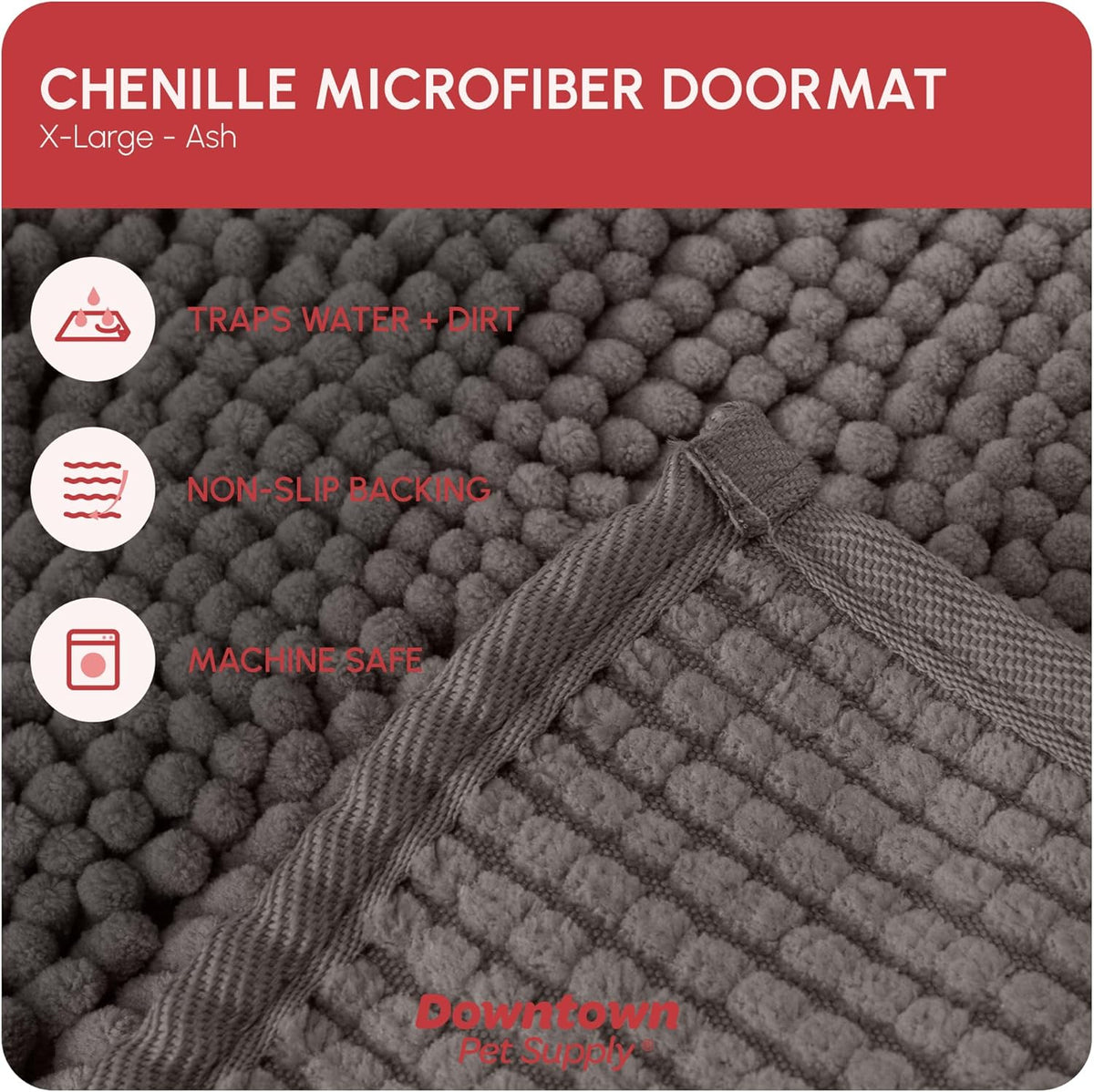 My Doggy Place Microfiber Dog Mat for Muddy Paws, 60" x 36" Ash - Non-Slip, Absorbent and Quick-Drying Dog Paw Cleaning Mat, Washer and Dryer Safe - X-Large/Runner