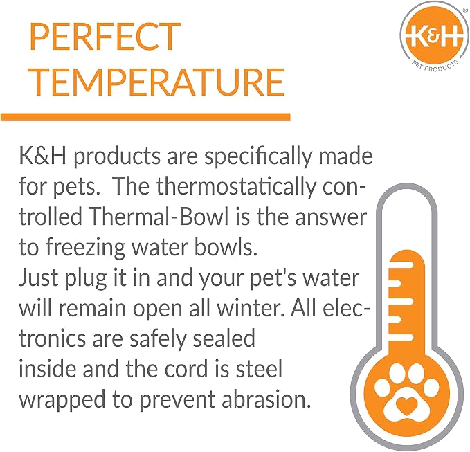 K&H Pet Products Thermal-Bowl Heated Water Bowl for Cats & Dogs Outside, Safety Listed Outdoor Heated Dog Dish for Pets, Automatic No Freeze, Anti Chew Cord - 1.5 Gallons Granite 25W | Outdoor Water Stays Unfrozen In Winter. Outdoor Heated Dog Dish for...