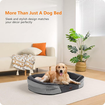 Dwanton Orthopedic Dog Bed for Large Dogs with Gel Memory Foam, Waterproof Dog Sofa, Washable Pet Bed with Four Sided Bolster Cushion, Removable Cover & Non-Slip Bottom, 42", Dark Grey