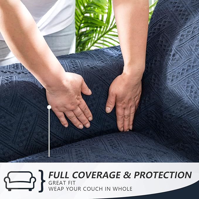MYSKY HOME Sofa Covers & Slipcovers for 2 Cushion Couch, Living Room & Sectional Sofa Couch Covers for Dogs, Navy Blue (Large: 71" x 102")