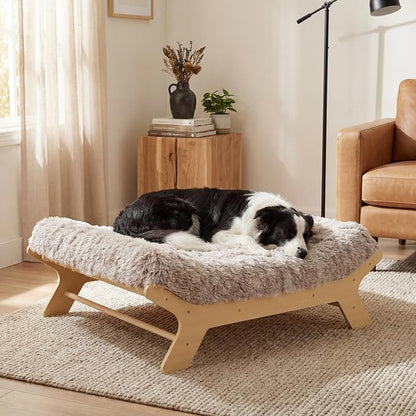 Elevated Wood Dog Bed Frame Mat Set, WoodPattern, Large | Raised Sturdy Attractive Dog Sofa Couch Furniture, 80 lb