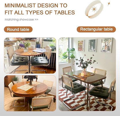 Zesthouse Natural Rattan Dining Chairs Set of 2, Modern Dining Room Chairs with Solid Wood Back for Kitchen Living Room, Mid Century Breuer Design Inspired, Upholstered Faux Leather Green