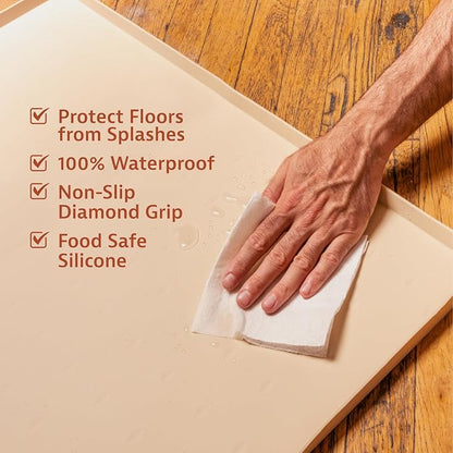 Leash Boss Waterproof Spill Guard Dog & Cat Silicone Dog Food Mat - Non-Slip Raised Edge Dog Bowl Mat - Waterproof Spill Guard Cat Food Tray - 25 x 17 in, Black