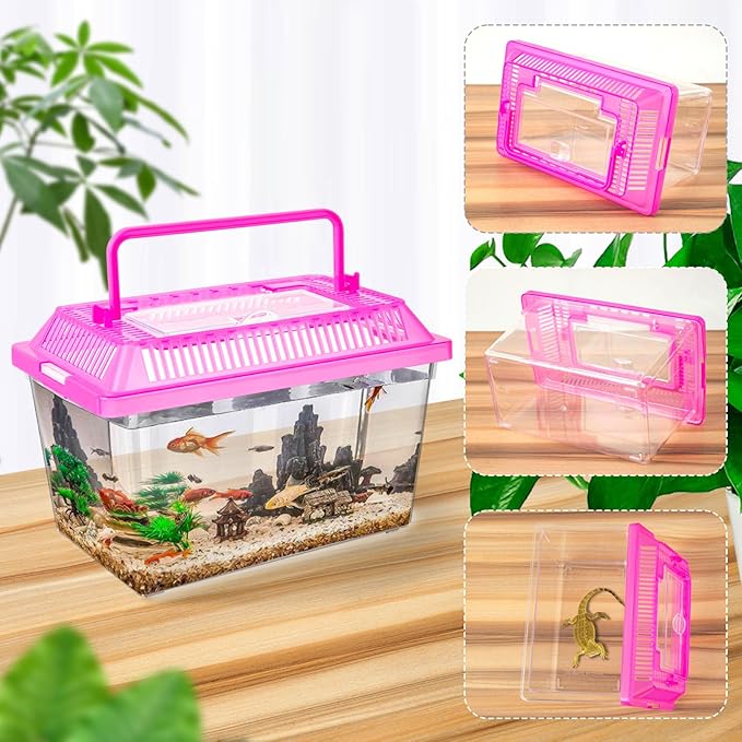 12Pcs Plastic Reptile Terrariums Carrier Cage, Tarantula Enclosure Breeding Box Hatching Container Transparent Fish Tank Turtle Aquarium with Random Color Lid for Hermit Crab, M(7" x 4.3" x 4.3")