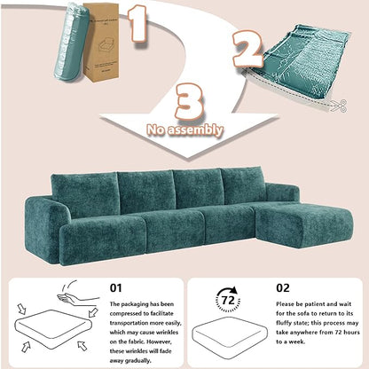 EASE MOOSE Cloud Couch Sectional Sofa, Large L-Shaped Oversized Modular Couch for Living Room, Minimalist Boneless Convertible Couches with Ottoman, 5-Seat Deep Sofas for Bedroom, Chenille (Blue)