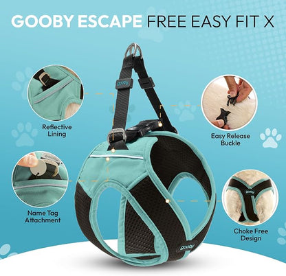 Gooby Escape Free Easy Fit X Step-in Dog Harness, Seattle Blue, X-Large | Patented escape-free, tightens on back-out; Choke-free X-frame + V-neck; Quick-release buckle; Reflective trim