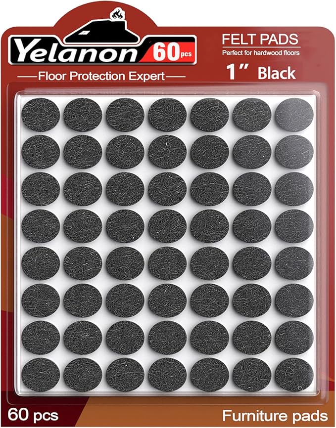 Yelanon Felt Furniture Pads -60 Pcs Premium Felt Pads for Chair Legs Furniture, Floor Protectors for Hardwood Floors, Black