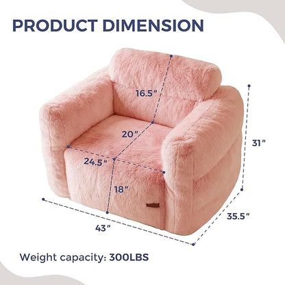 MAXYOYO Giant Bean Bag Chair for Adults, Ultra Soft Fluffy Bean Bag Sofa, Oversized Floor Sofa for Living Room Bedroom, Cozy Reading Chair with Filler, Pink