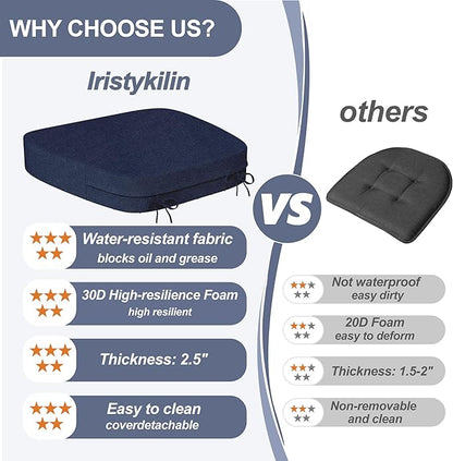 17'' x 16'' x 2.5"Thick Chair Cushions for Dining Chairs, 8 Pack WaterProof Easy Clean Kitchen Chair Pads with Ties and Non-Slip Backing - 30D High Elastic Foam Soft Kitchen Chair Cushions