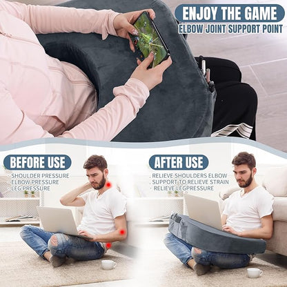 HOMBYS Extra Large Arm Rest Pillow for Adult Gaming,Lap Desk Pillow,Crochet Pillow for Lap Support,Foam Bed Rest Pillow for Reading (Dark Grey)