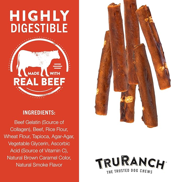 TRURANCH Collagen Rolls - 6" Collagen Rolls for Dogs - Long Lasting Healthy Joint Support - Rawhide Alternative - Skin & Coat Health - Made with Real Beef, Value Pack, 3 Bags, 12 Count