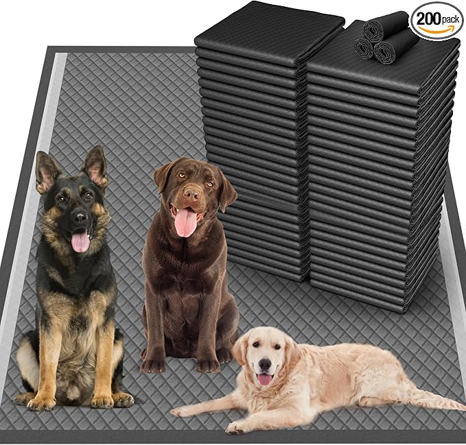 36"x36" Activated Charcoal Pee Pads for Dogs , 200 Count, Extra Large, Super Absorbent, Leakproof and Odor Resistant, Disposable Puppy Pads, Pet Training Pads, Potty Pads