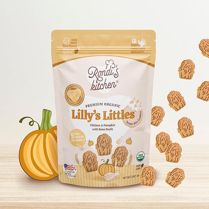 Rondi's Kitchen Lilly's Littles All-Natural & Organic Healthy Soft Dog Treats, Healthy Snacks for Small Dogs, Puppies, and Seniors, Tender Bite Cookies, Human Grade - Chicken & Pumpkin