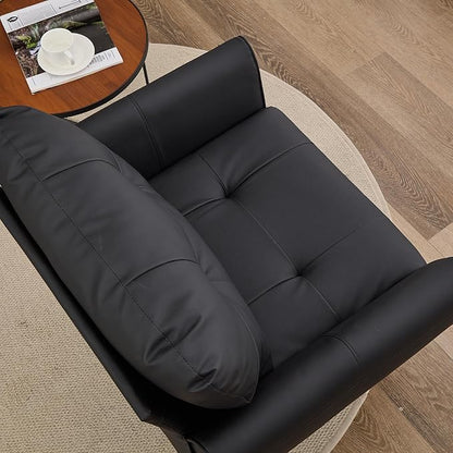 TYBOATLE Accent Chair Comfy Modern Living Room Chair Black Leather Reading Accent Chairs Tufted Mid Century Moden Arm Chair Small Salon Chair for Office Bedroom (1, Black)