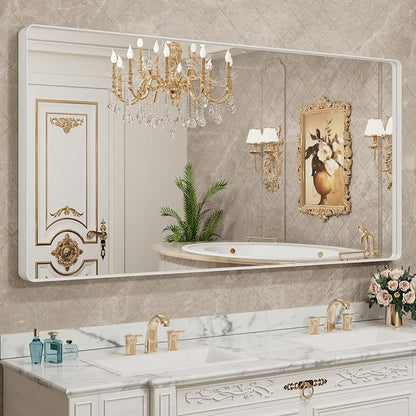 LOAAO 72x32 Inch White Metal Framed Bathroom Mirror