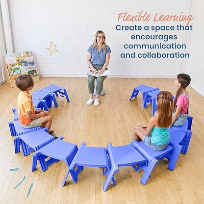 ECR4Kids Linking Stool Set, Flexible Seating, Blue, 4-Piece